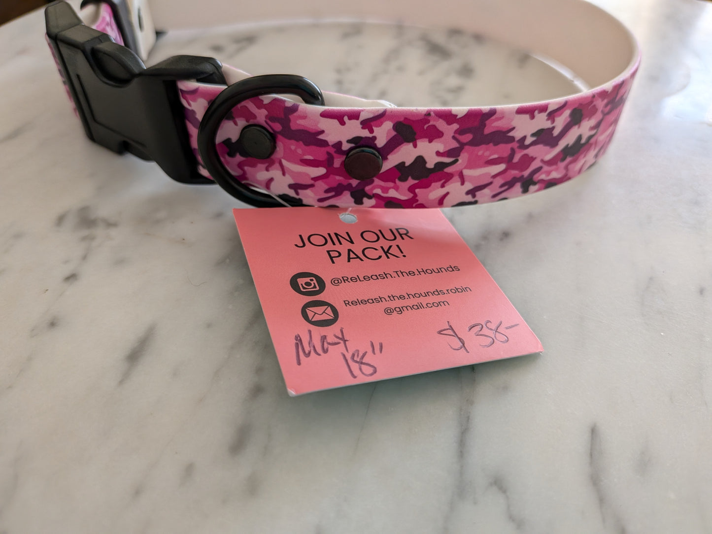 Pre-Made, Printed Biothane® 1" width - Pink Camo